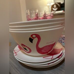 Pink Flamingo Large Serving Bowls